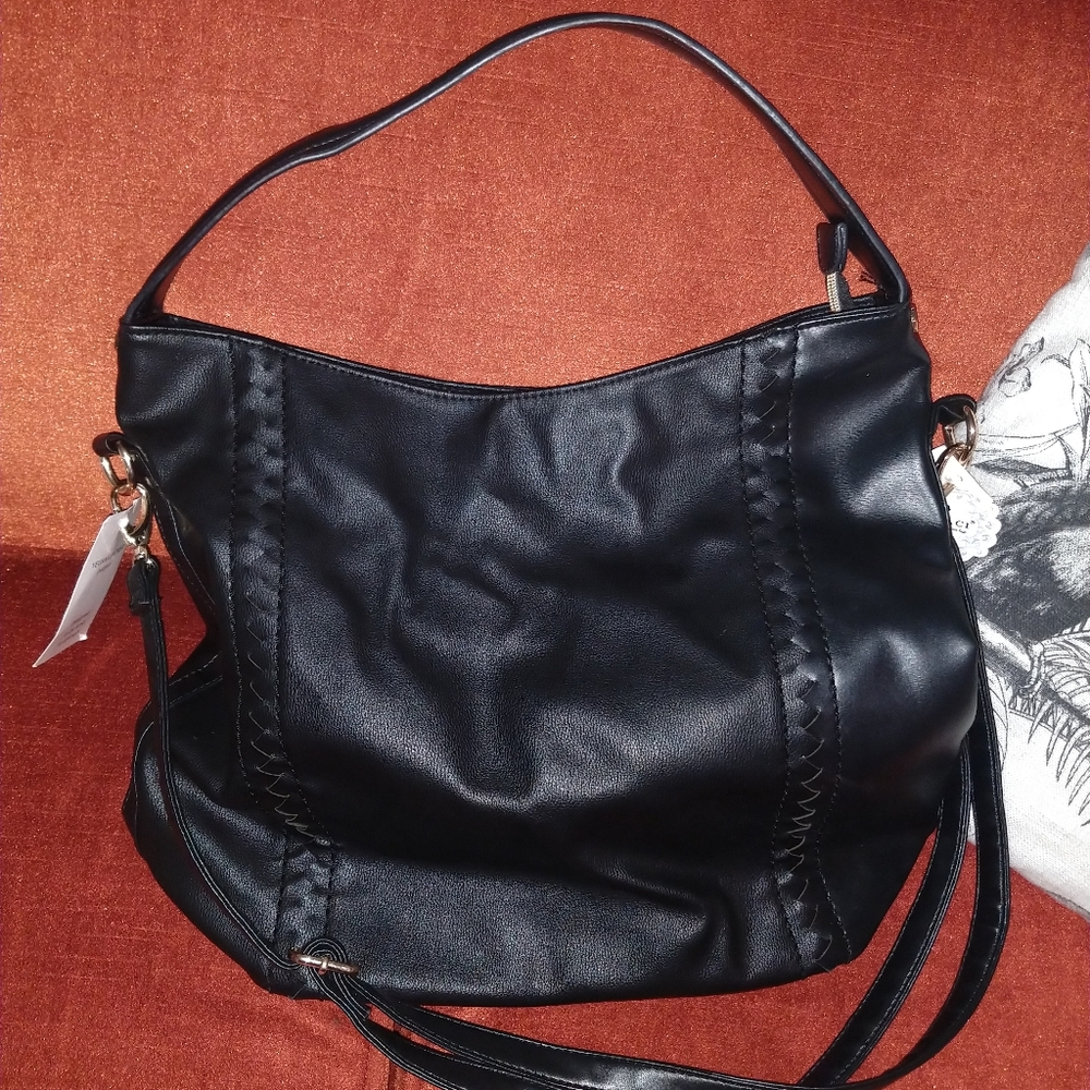 Black vegan leather Gussaci boho bag